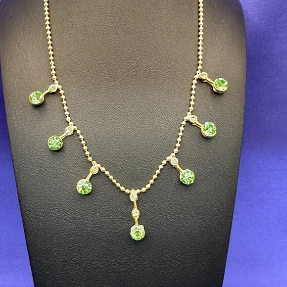 Green Faceted Crystal Necklace on Gold-Tone Round Ball Chain - Picture 4 of 16